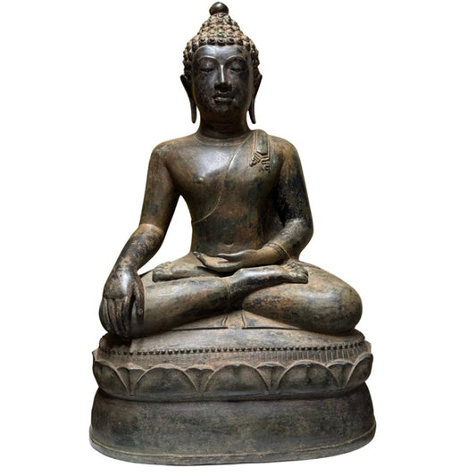 Große Buddha-Statue aus Bronze, 70 cm hoch, als Symbol für Frieden, Erdung und Erleuchtung