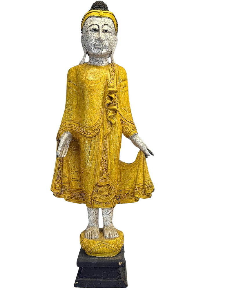 Stehender Buddha im Mandalay-Stil mit Craquelé-Finish (87,5 cm) aus dem Jahr 1969