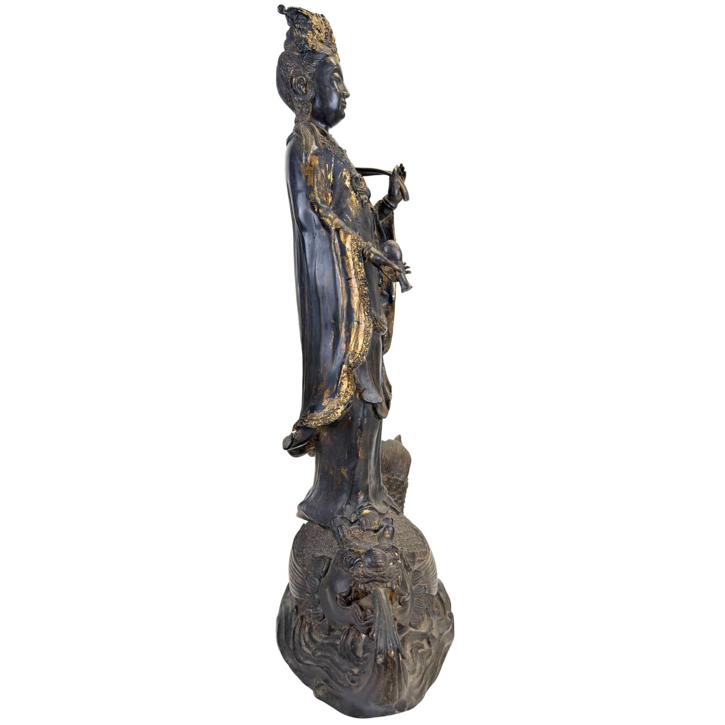 Große Guanyin-Statue mit Drachenfisch- und Wassermotiven, 64 cm hoch und 16 kg schwer