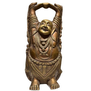 Großer bronzener Budai (Lachender Buddha) – Kinderfiguren & reiche Patina – 46 cm – 8,8 kg