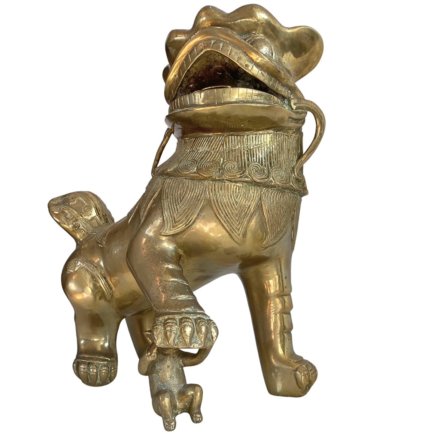 Große Foo-Hunde-Statue, feuervergoldete Bronze, 2er-Set, schwere Qualität