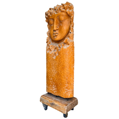 Große hölzerne Kwan Yin Guanyin Skulptur handgeschnitzt aus massivem Holz