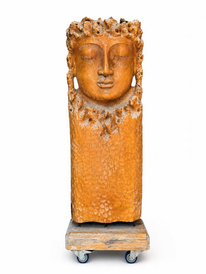 Monumentale Kwan-Yin Holzskulptur – Vintage Design für Yoga & Wellness – 159 cm
