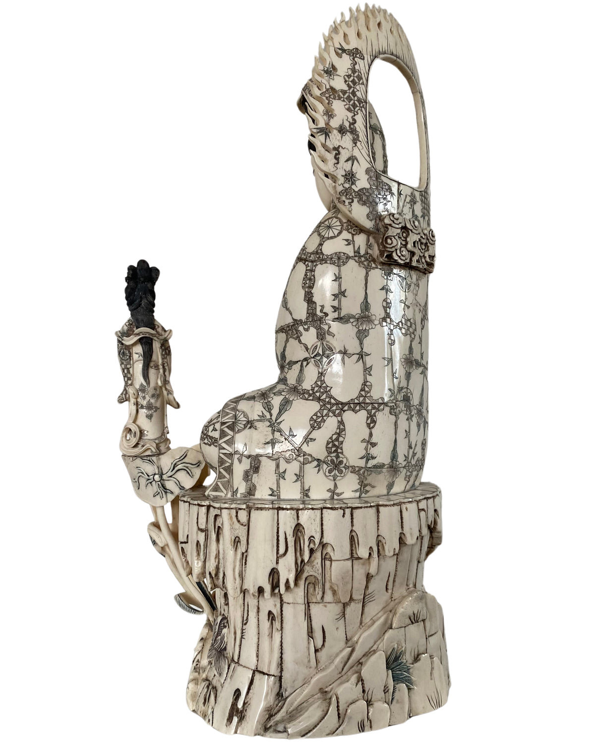 Guanyin Bodhisattva surrounded by rich, detailed Chinese Buddhist iconography