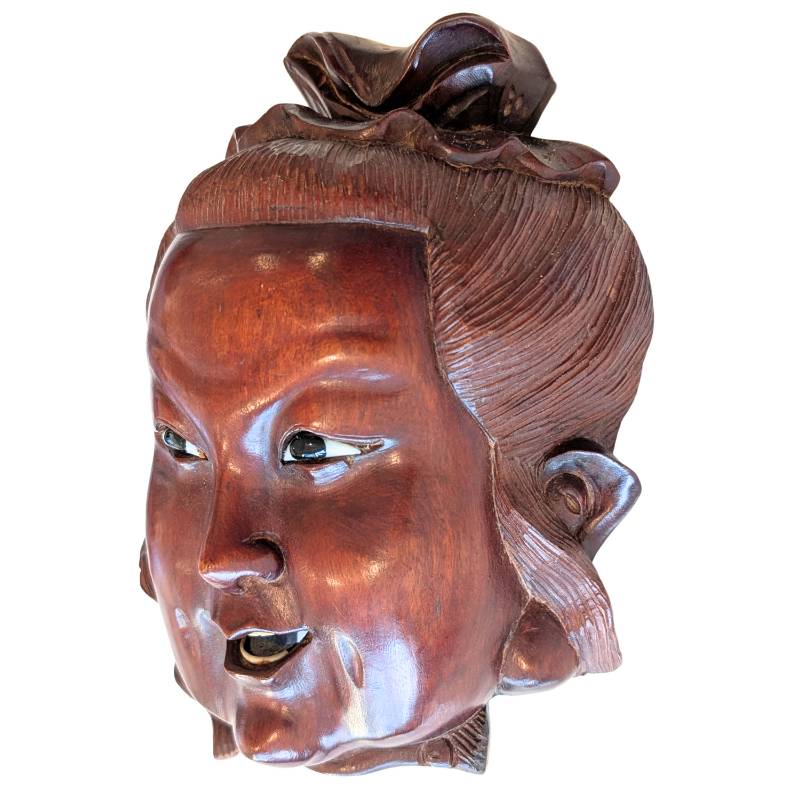 Guanyin-Maskenkopf aus Holz aus China mit eingelegten Augen