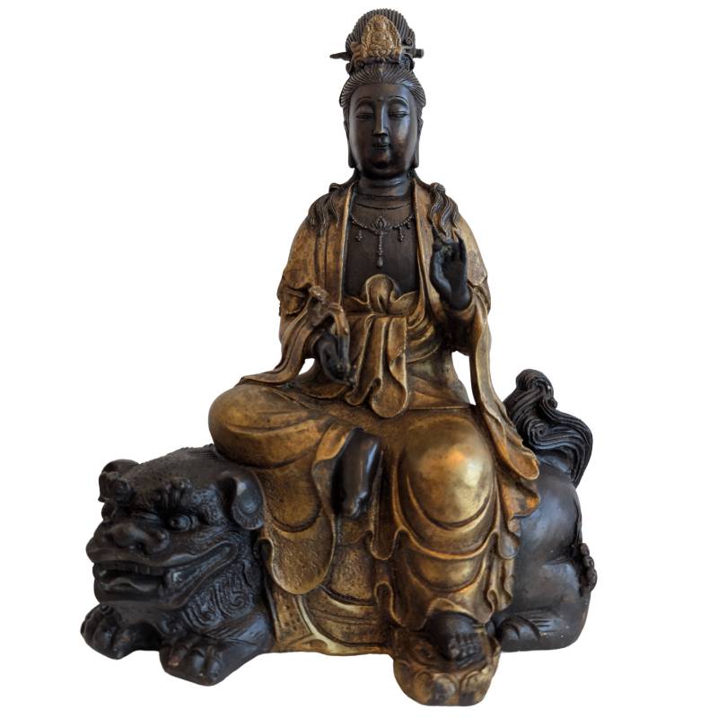 Guanyin auf Löwe – Chinesische Bronzestatue, 20. Jahrhundert – Los 153