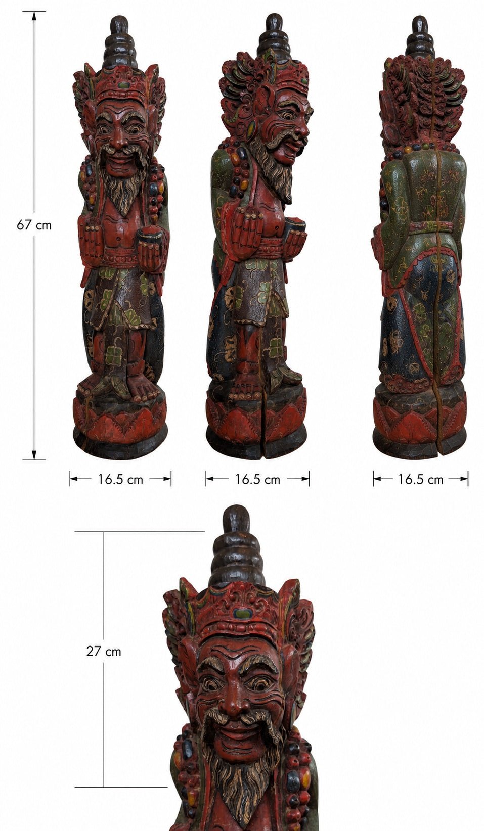 Antike, handgeschnitzte Tempelwächterstatue


