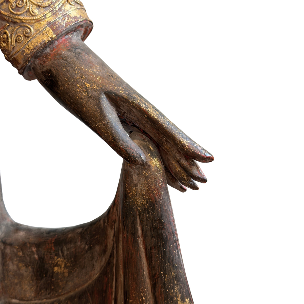 Detail of the hand of an antique Burmese Buddha from Myanmar