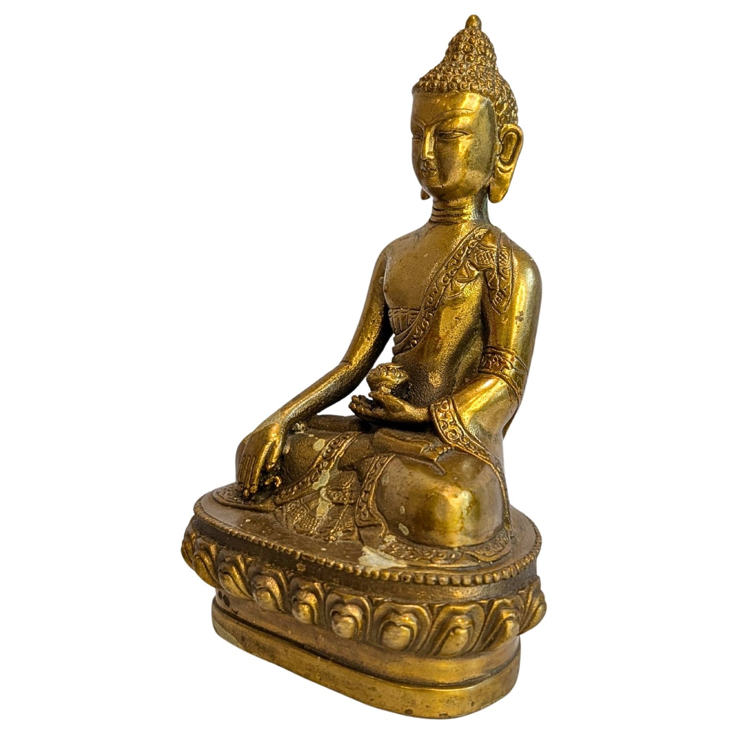 Handgefertigte nepalesische Buddha-Statue aus Medizinbronze, 16 cm