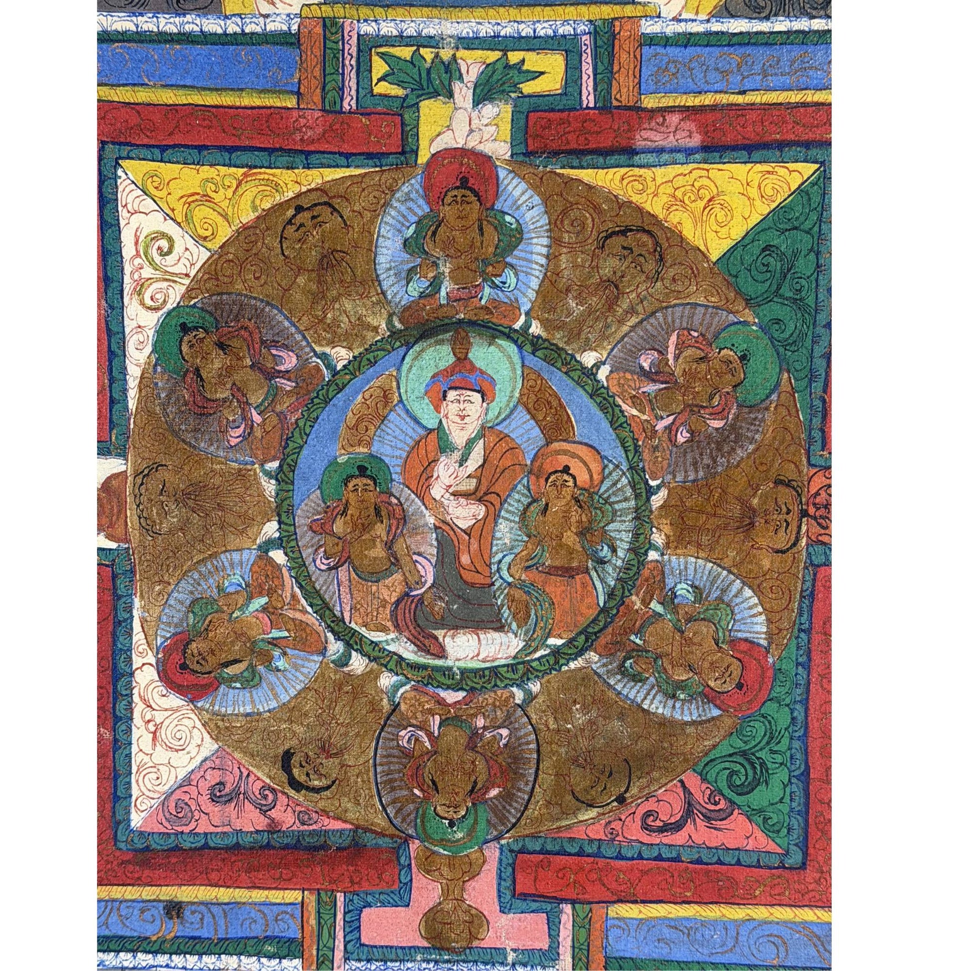 Handbemalte Thangka mit authentischer buddhistischer Tempelkunst und alten Pigmentschichten