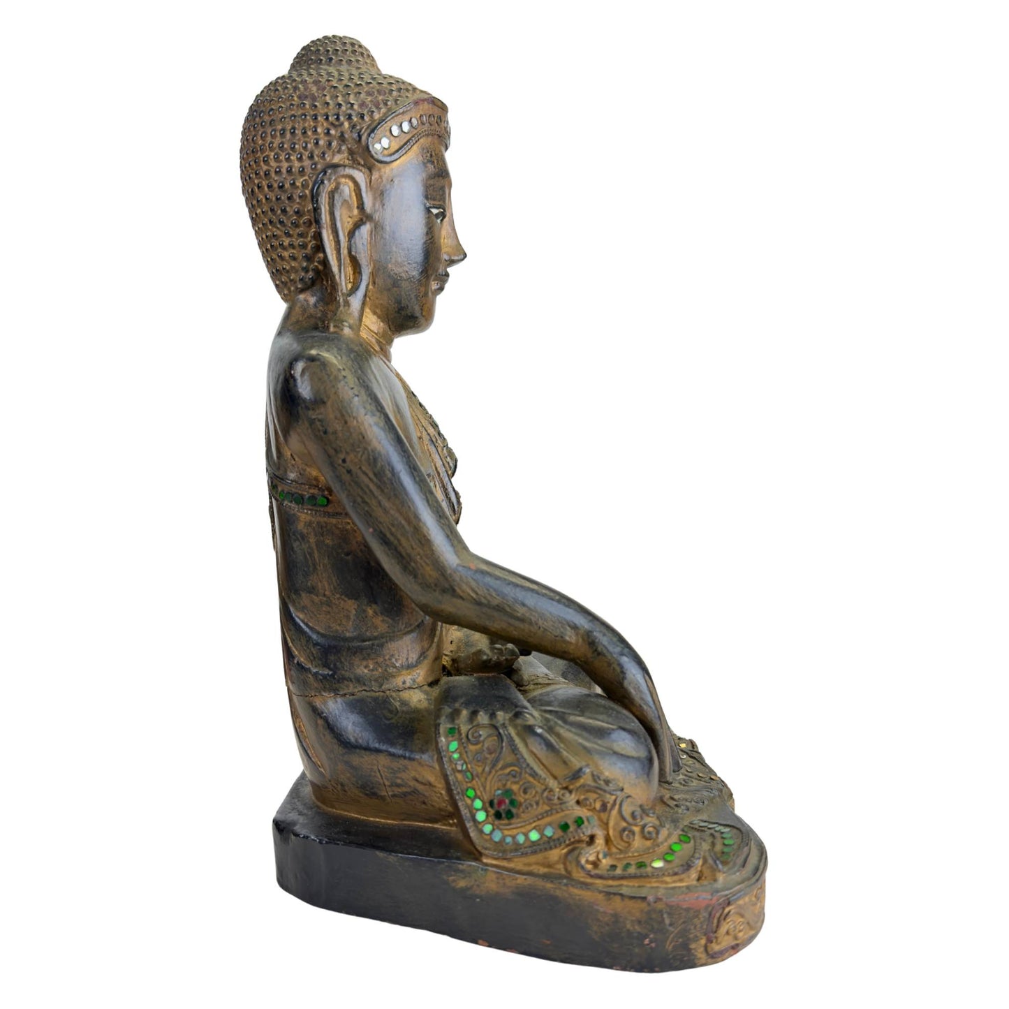 Handgeschnitzter Buddha aus Holz aus Myanmar im Mandalay-Stil