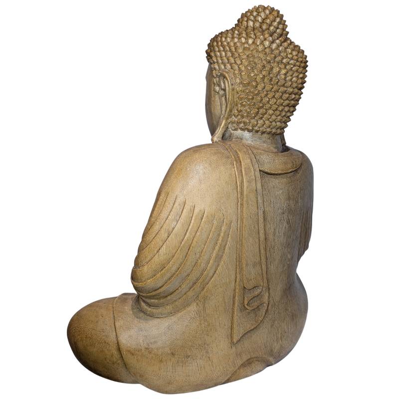 Handgeschnitzte Buddha-Statue aus Holz aus Südostasien, 20. Jahrhundert, in Dhyana Mudra.