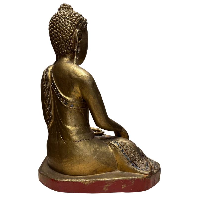 Handgeschnitzte Buddha-Statue aus Holz im Mandalay-Stil, geprüft
