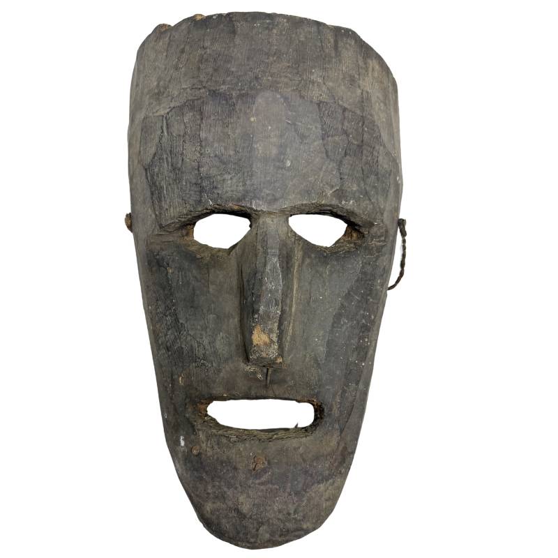 Handgeschnitzte Holzmaske aus Nepal mit länglichem Gesicht aus dunklem Holz