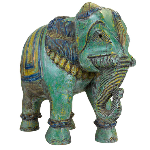 Handgeschnitte indische Elefantfigur im Rajasthan‑Stil aus massivem Hartholz