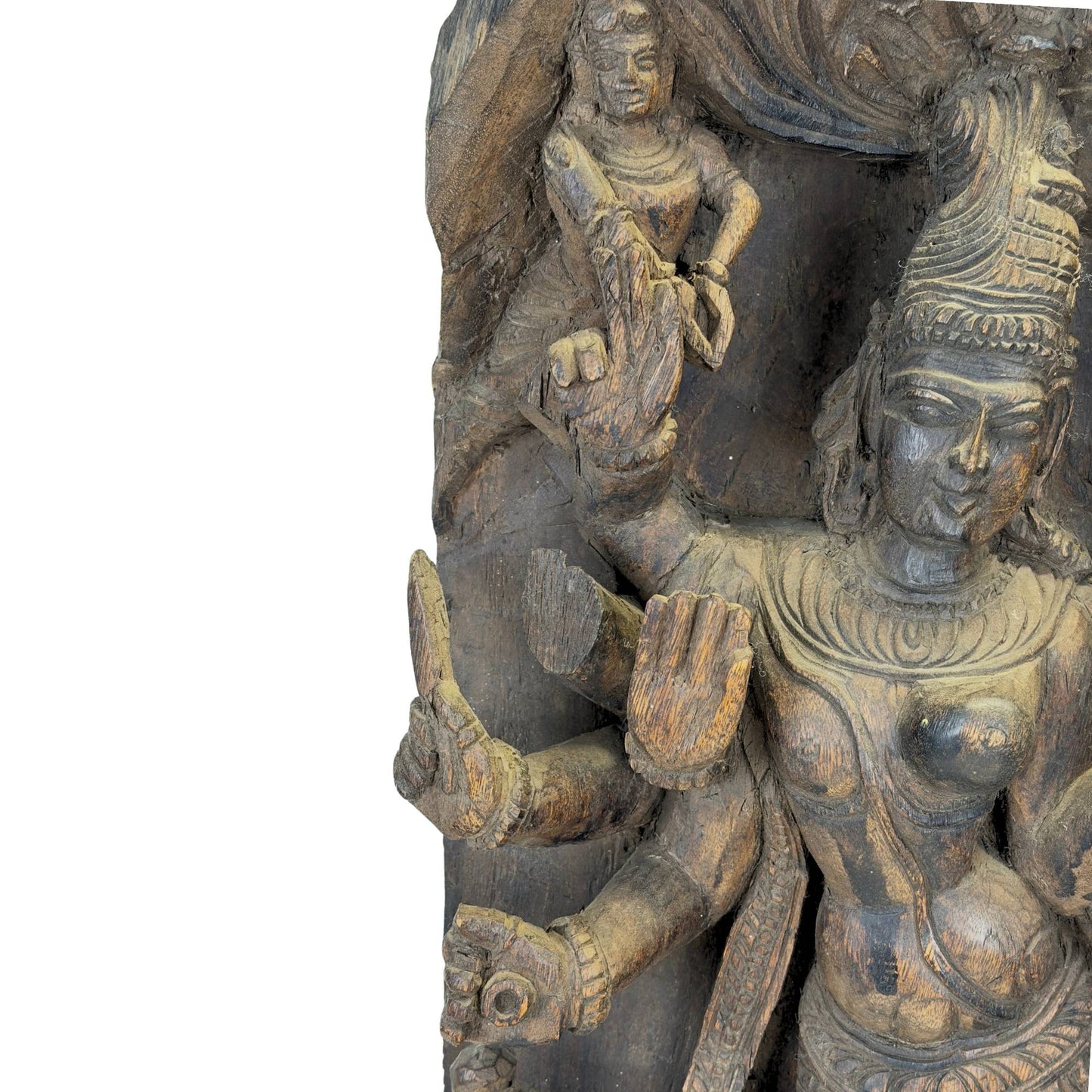 Handgeschnitztes Shiva-Parvati-Paneel aus der indischen Tempelkunst