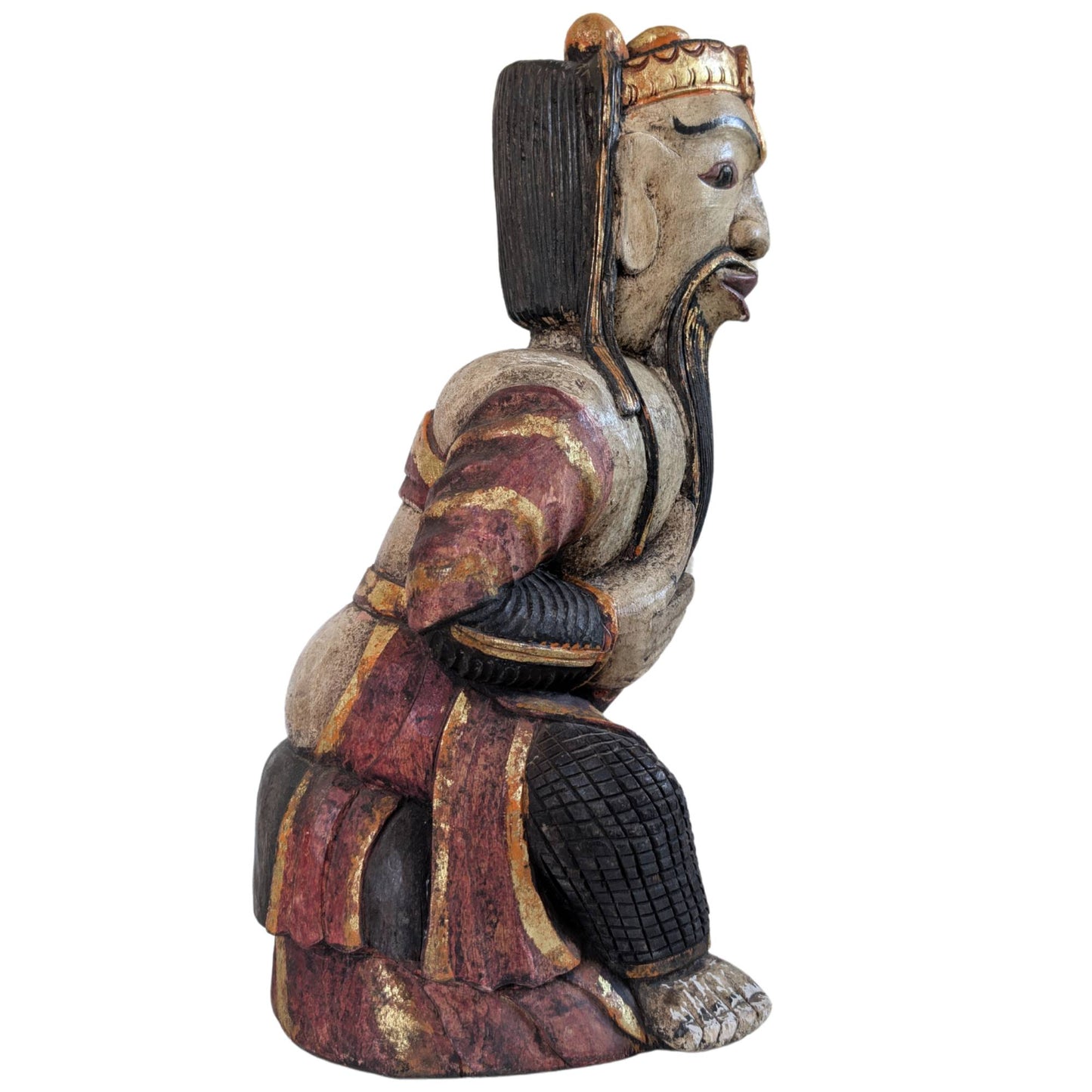 Handgeschnitzte Hartholzstatue aus der Qing-Dynastie zur Anziehung von Wohlstand.