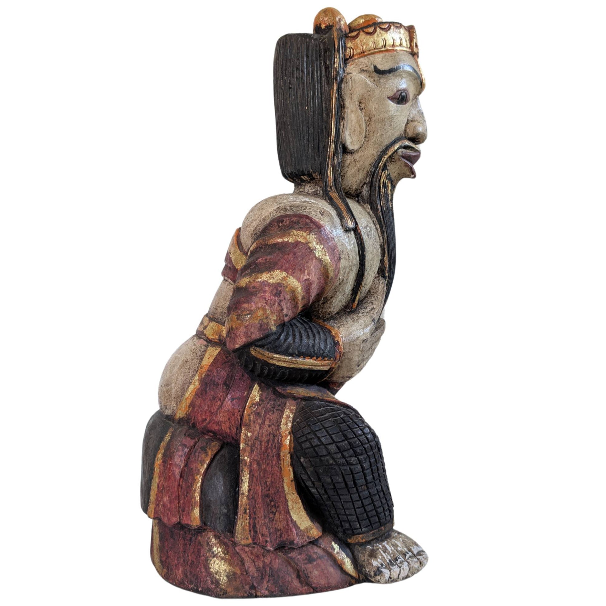 Handgeschnitzte Hartholzstatue aus der Qing-Dynastie zur Anziehung von Wohlstand.