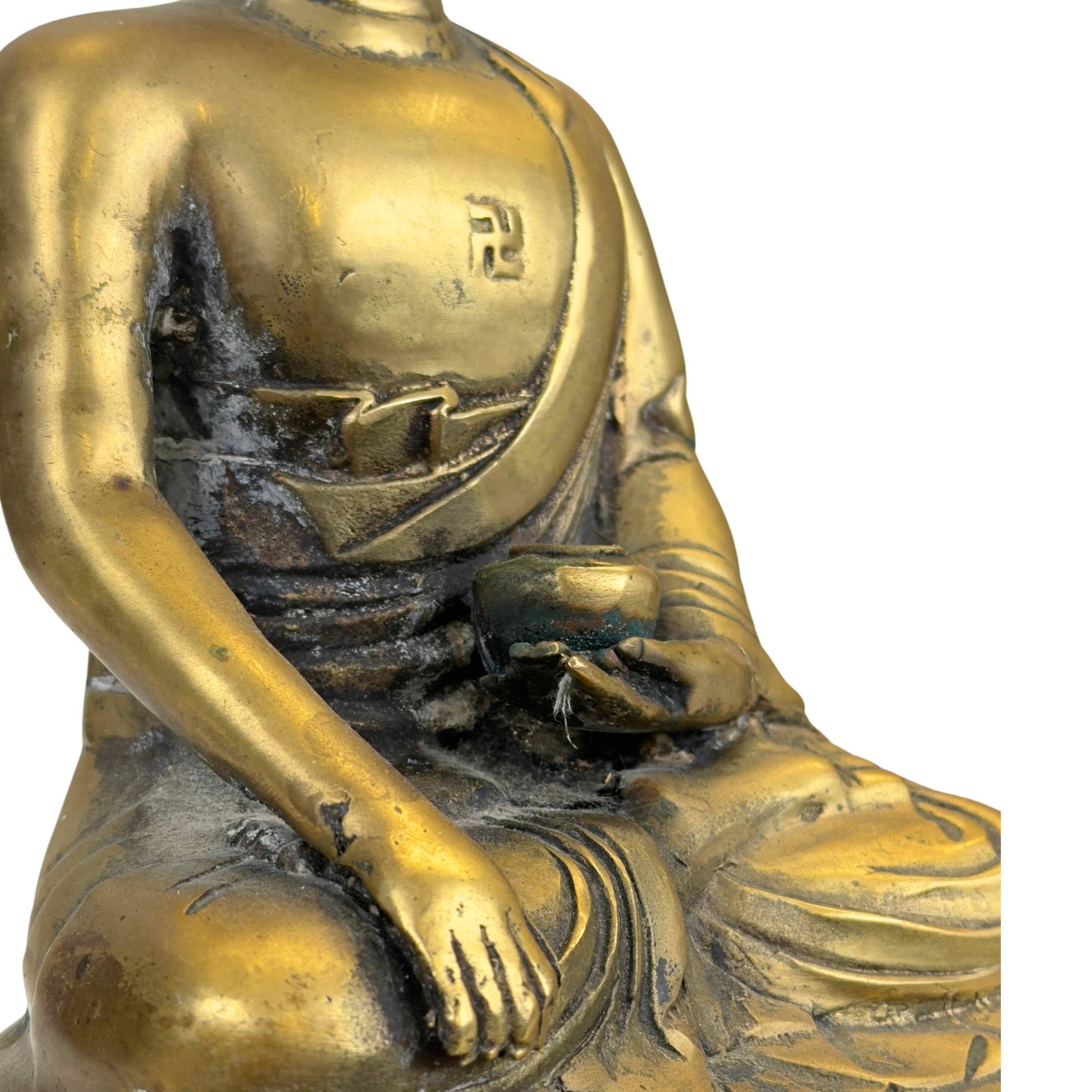 Heilende Buddha-Statue aus vergoldeter Bronze mit Medizinschale