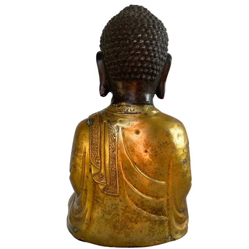 Himalaya-Bronze-Buddha vom Typ Amitabha mit Patina und Vergoldung in Meditationshaltung