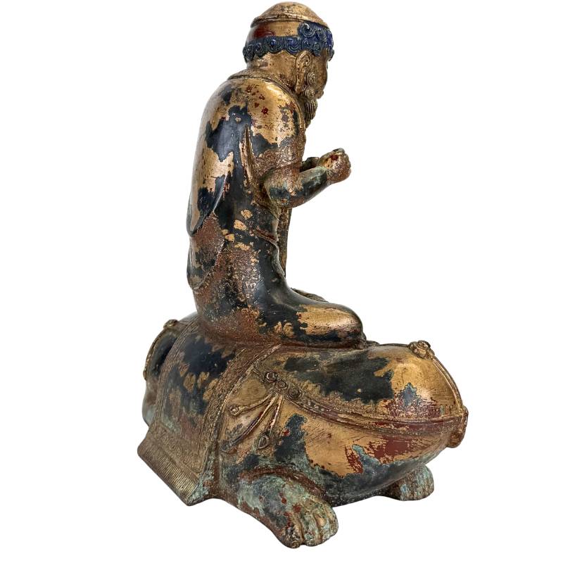 Himalaya-Arhat-Statue aus Bronze, sitzend auf einem Tier