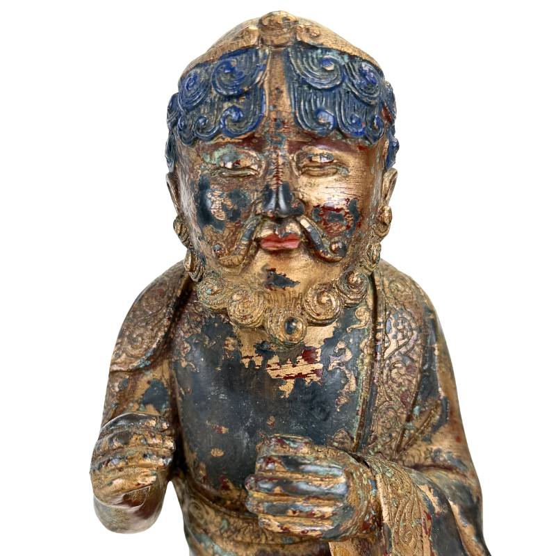 Himalaya-Arhat-Figur auf einem Büffel in Bronzeversion