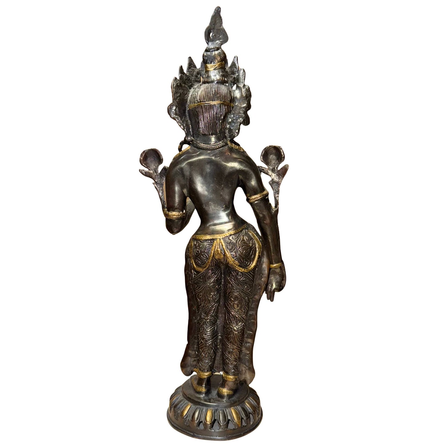Bronzener Himalaya-Bodhisattva mit handgeschnitzter Kleidung und ornamentalen Details