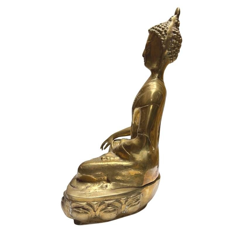 Antiker Himalaya-Buddha aus feuervergoldeter Bronze auf einem Lotussockel