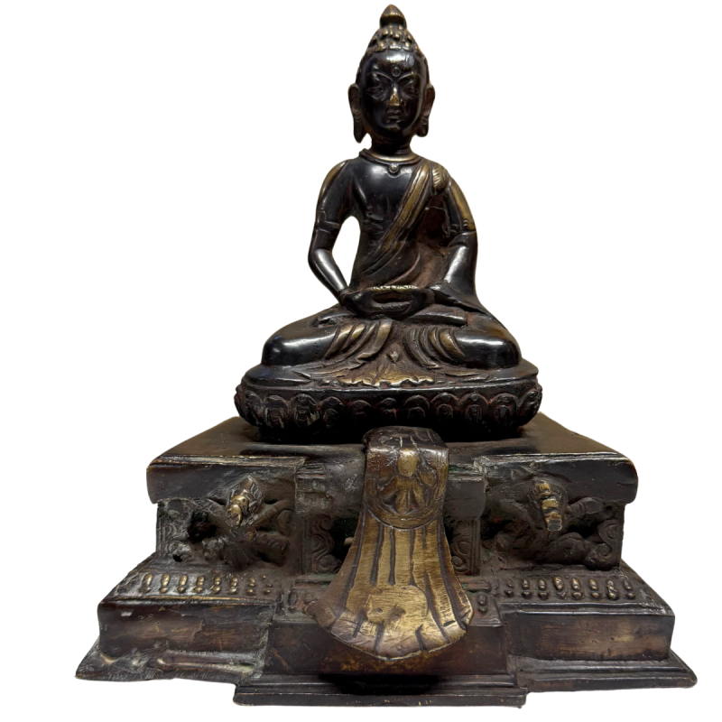 Antike Himalaya-Tempelstatue eines feuervergoldeten Buddha