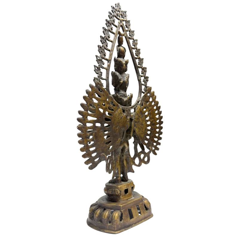 Bronzene Avalokiteshvara-Statue mit durchbrochenem Heiligenschein aus dem Himalaya