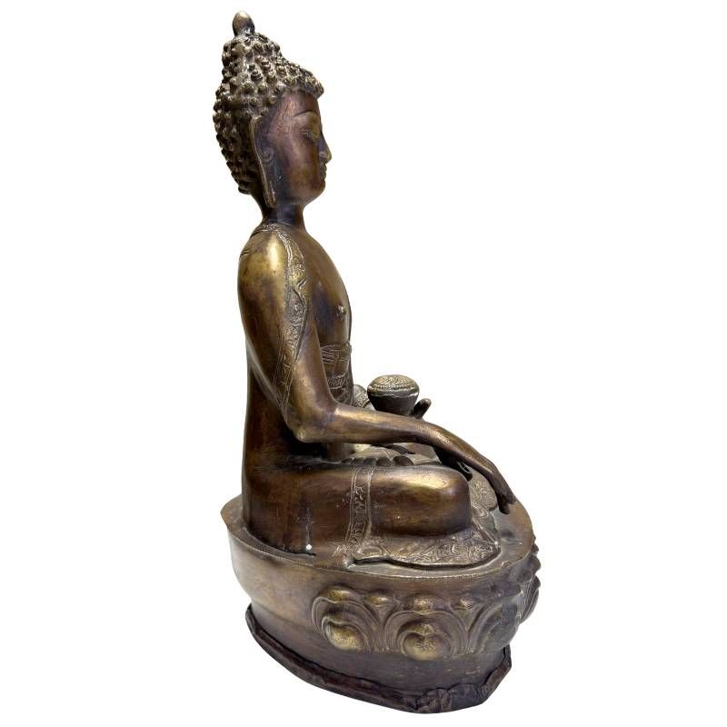 Antike Buddha-Statue aus Bronze aus dem Himalaya in sitzender Position
