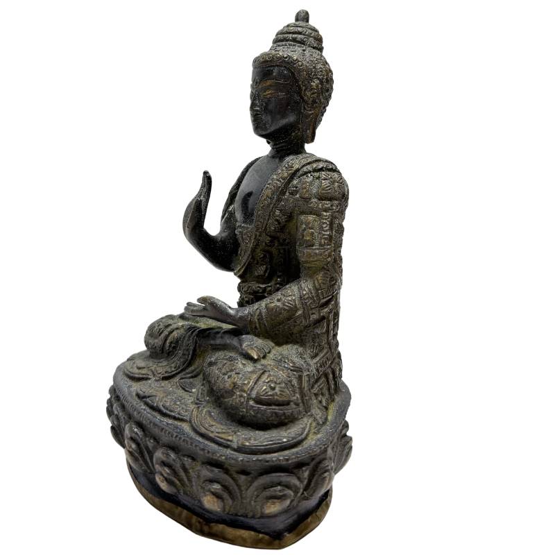 Himalaya-Buddha aus Bronze auf Lotussockel mit originaler Vergoldung