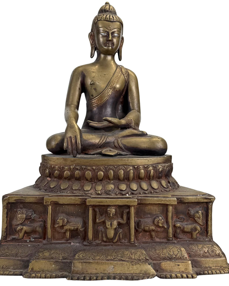 Museumswürdiger Himalaya-Bronze-Buddha mit Silberaugen – 16.–17. Jahrhundert – 49,5 cm - Nepalesische Buddha-Figur