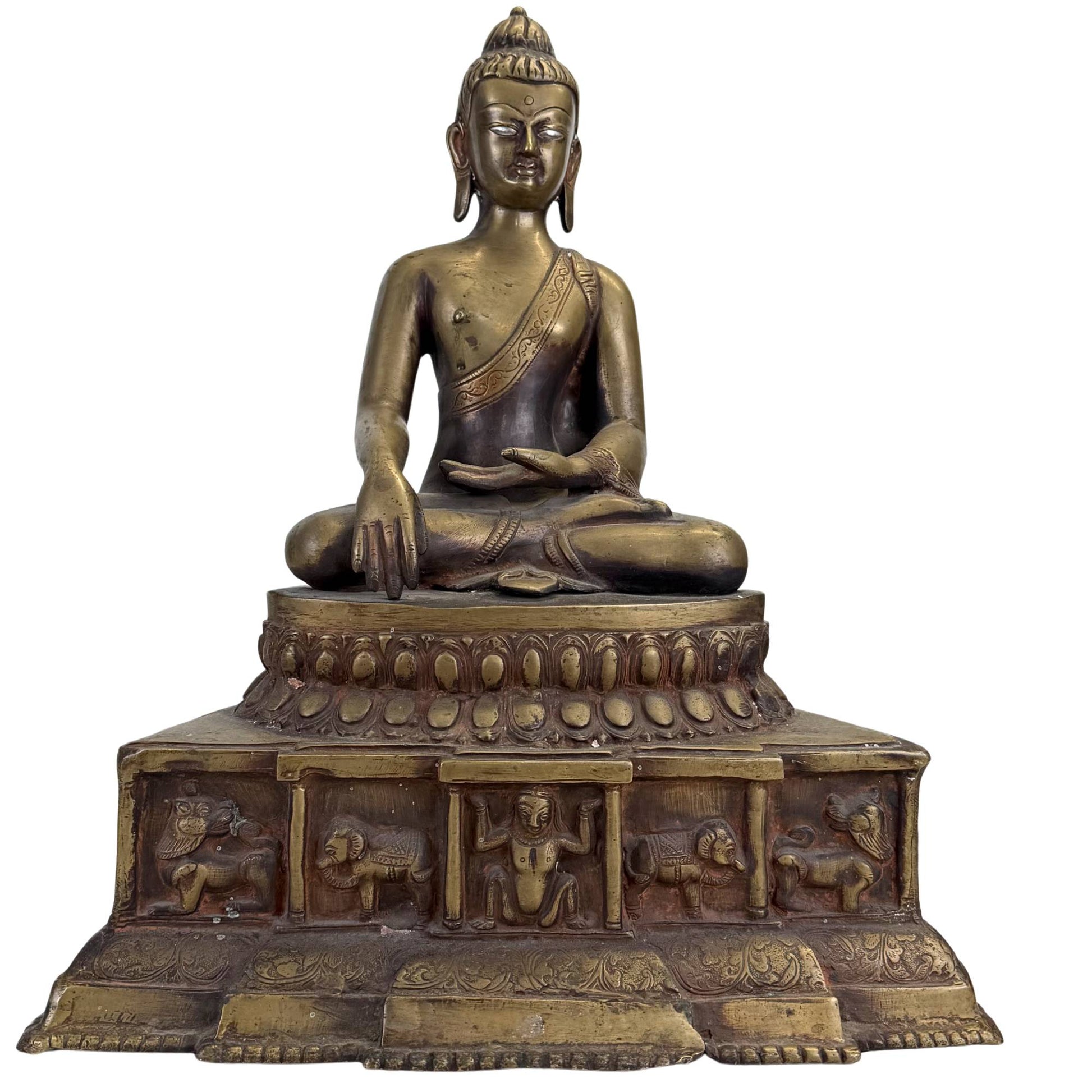 Antiker Buddha aus Bronze aus dem Himalaya mit silbereingelegten Augen aus der westtibetischen Mustang-Tradition