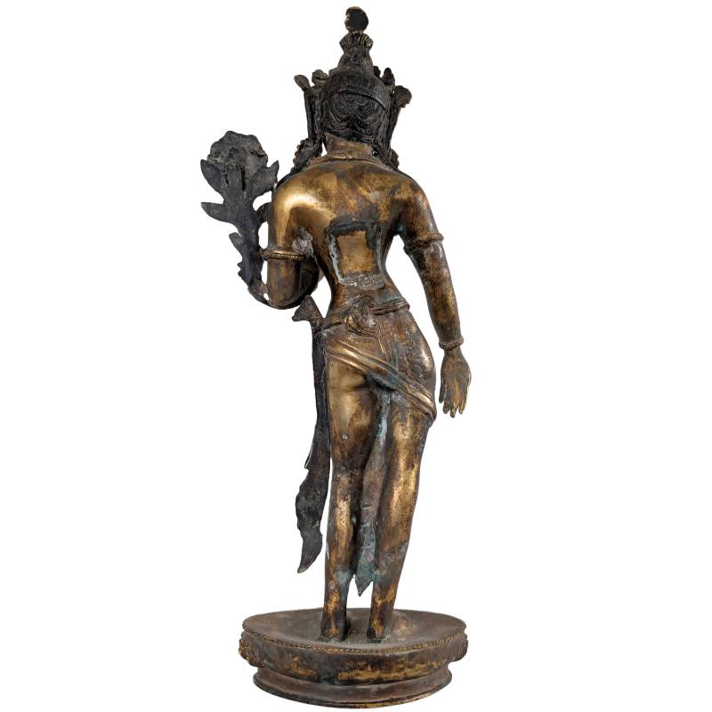 Himalaya-Tara-Statue, feuervergoldete Bronze, seltenes Sammlerstück mit Utpala-Lotus-Varada-Mudra