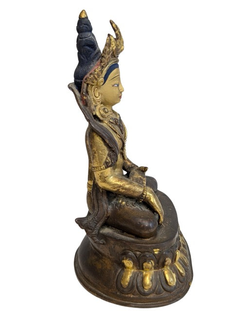 Bronzene grüne Tara-Bodhisattva mit feuervergoldeter Oberfläche
