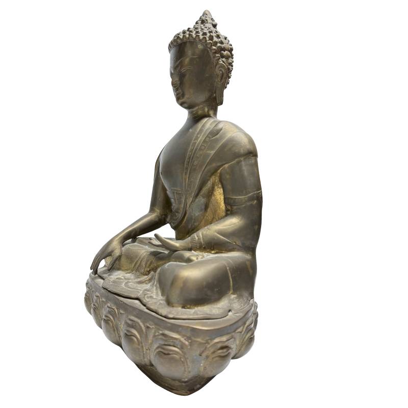 Feuervergoldeter Buddha aus Bronze aus dem Himalaya in Meditationshaltung