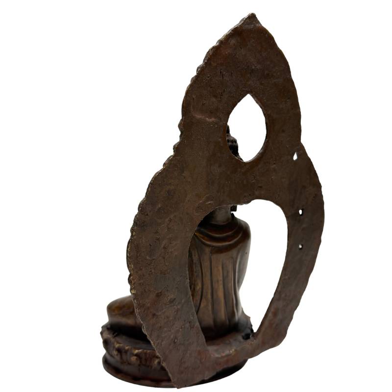 Himalaya-Buddha-Statue aus Bronze mit Dhyana Mudra und ritueller Aura