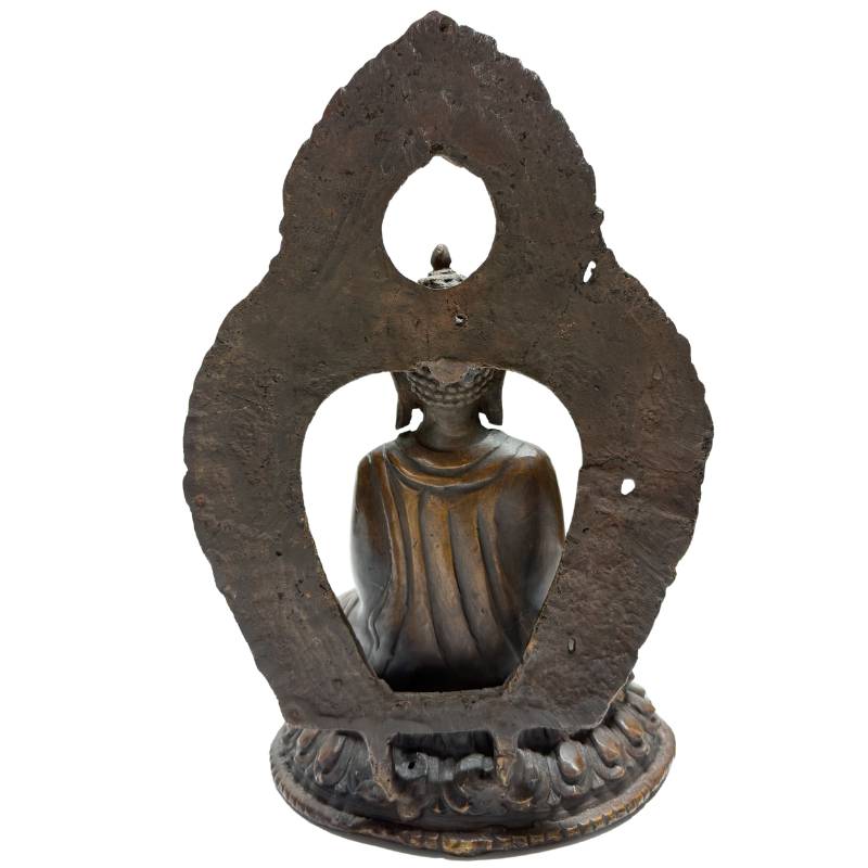 Himalaya-Meditationsbuddha aus Bronze mit Dhyana Mudra und ritueller Aura