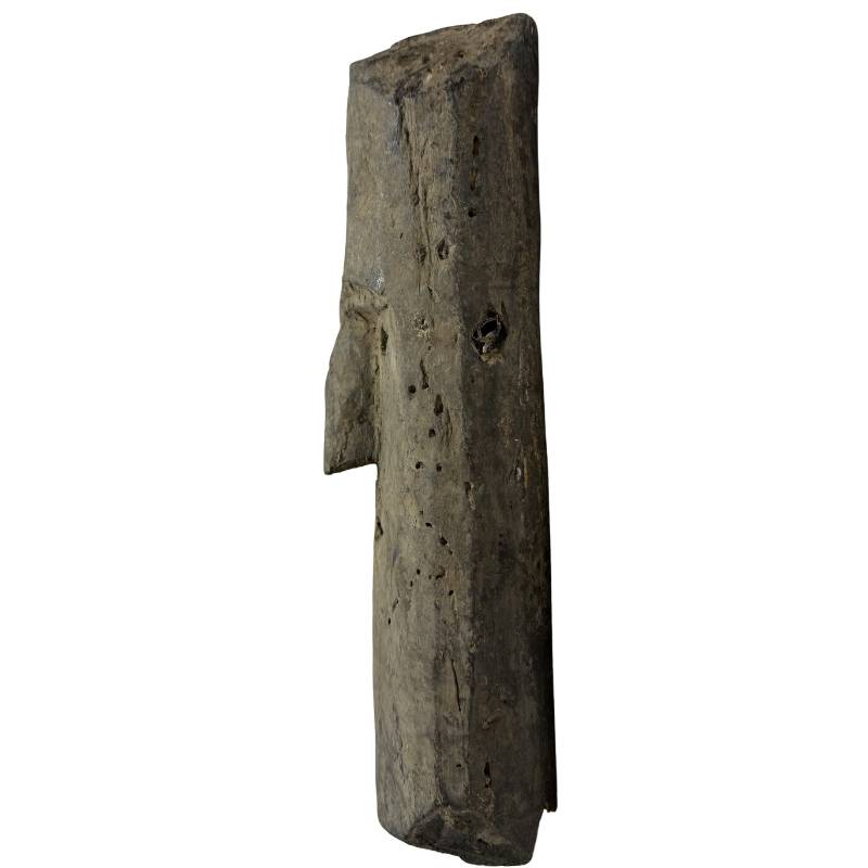 Himalaya-Holzmaske im tibetischen Stil, Volkskunst, Seitenansicht, geschnitzte Holzstruktur