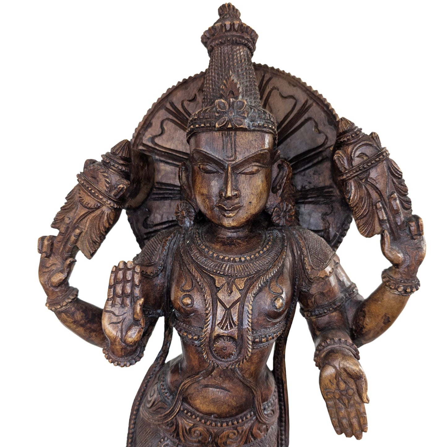 Spirituelle Holzstatue von Vishnu für den Hausaltar oder die Inneneinrichtung.