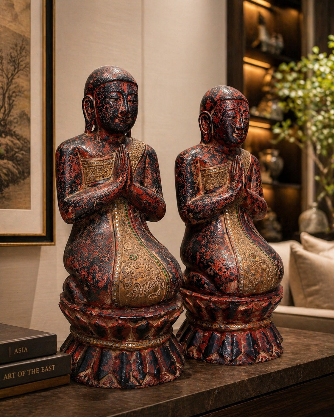 Originale Verkaufskarte der Galerie Bodhi aus den 1970er Jahren für burmesische Tempelstatuen.
