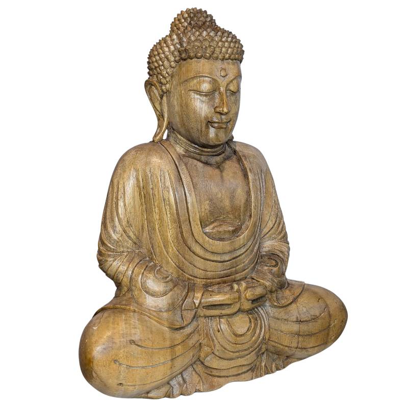 Sitzende Buddha-Statue aus Holz aus Südostasien, Mitte des 20. Jahrhunderts in Dhyana-Mudra.