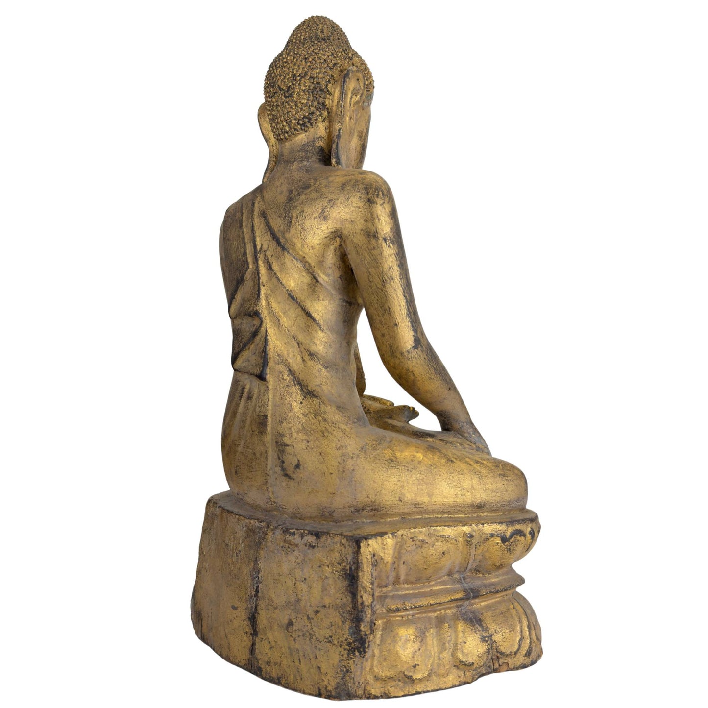 Buddha aus Holz mit traditionellen Glas- und Spiegeleinlagen