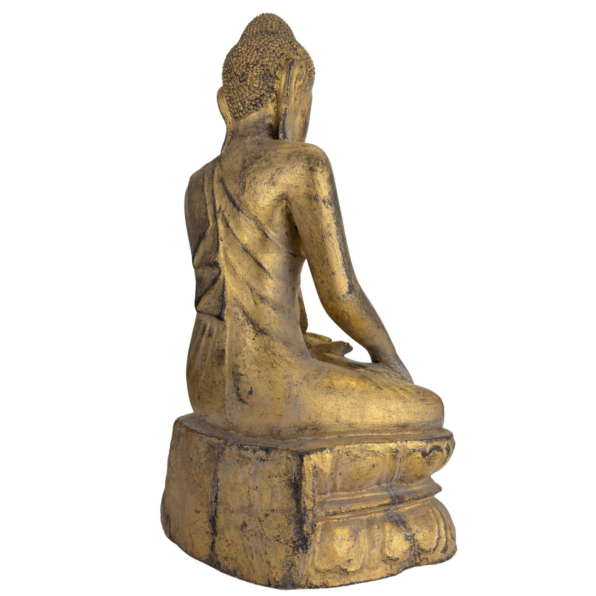Buddha aus Holz mit traditionellen Glas- und Spiegeleinlagen