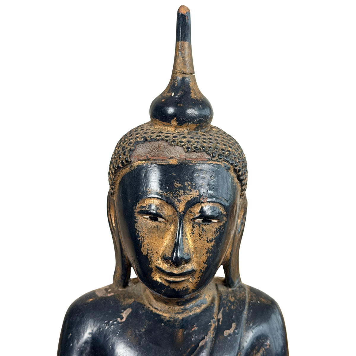 Vergoldetes Gesicht mit eingelegten Augen und Flamme auf der Ushnisha, Detail