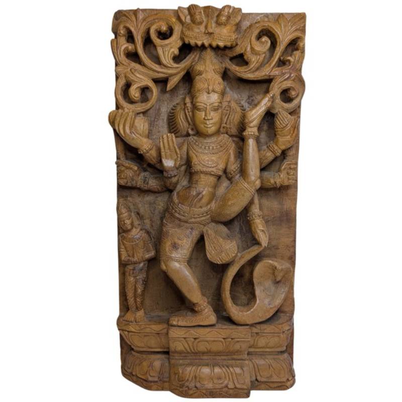 Antikes hölzernes Tempelrelief von Shiva Nataraja, Südindien, 19. Jahrhundert