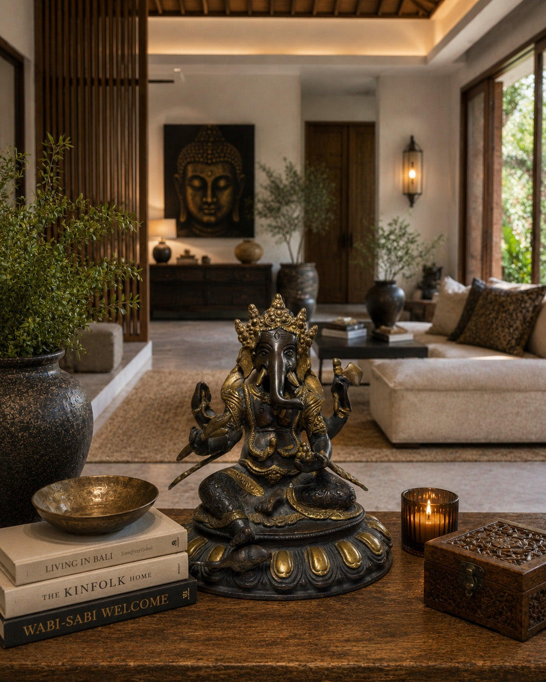 Bronzene Ganesha-Statue mit Lotussockel