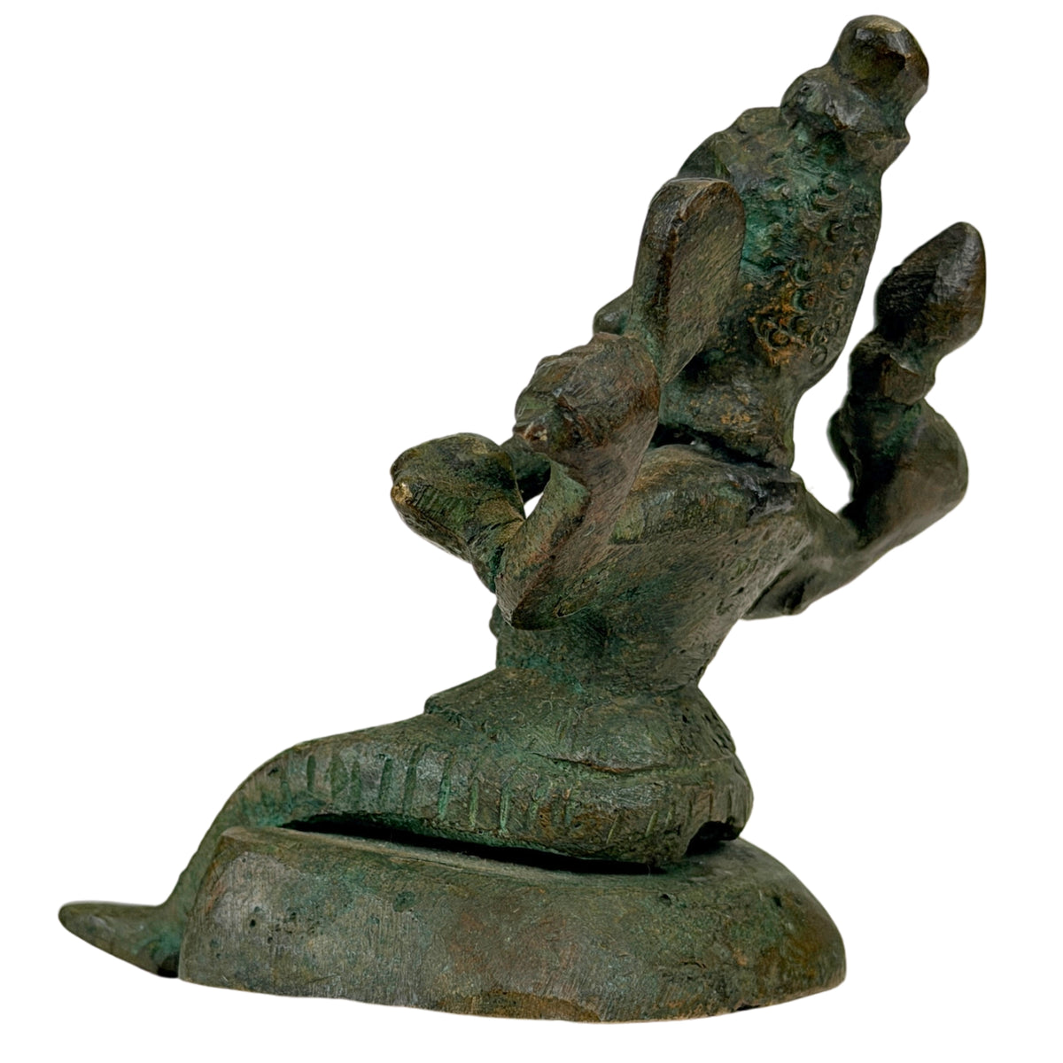 Kleine Ganesha-Kultbronze mit alter Patina, Lochfraß und grober regionaler Modellierung