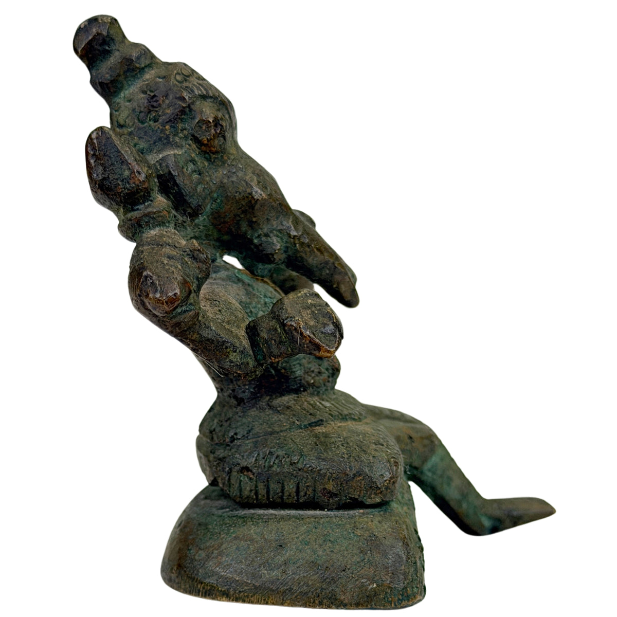 Antiker Ganesha aus Indien mit herabhängendem Bein und stark beriebenen Attributen